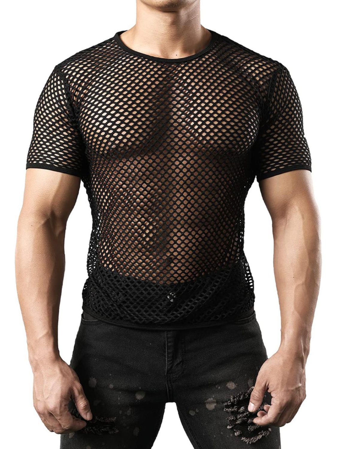 Men's Fishnet Round Neck Short Sleeve Top - Damned Threads