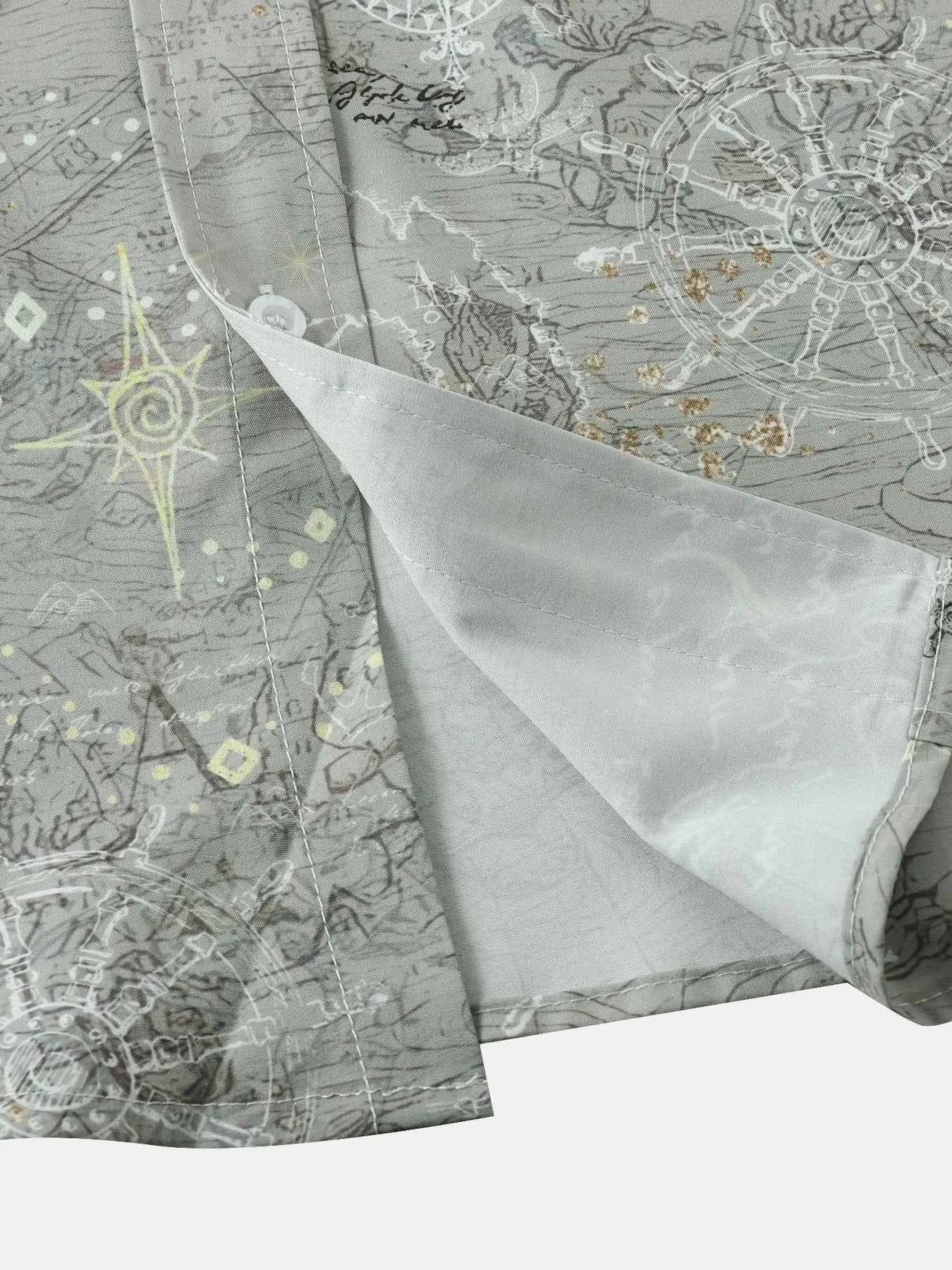 Men's Vintage Map Print Short Sleeve Button Down Shirt