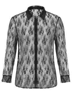 Men's Full Size Lace Long Sleeve Sheer Shirt Plus Size - Damned Threads