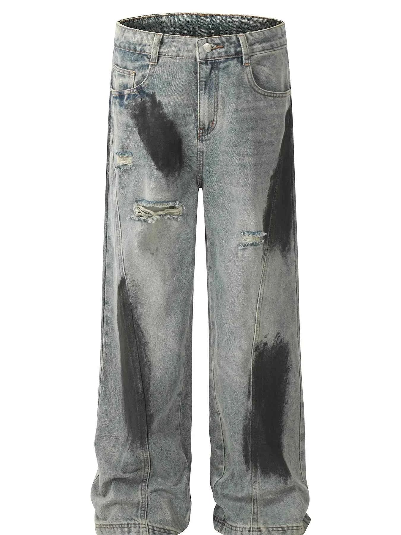 Men's Distressed Wide Leg Acid Wash Jeans