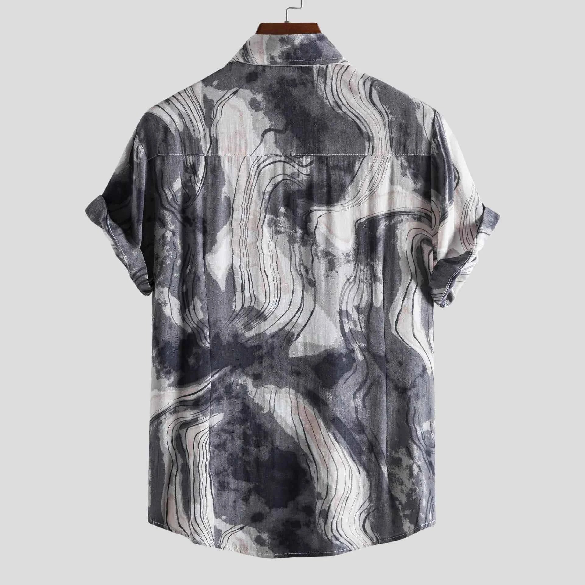 Men's Plus Size Abstract Marble Print Short Sleeve Button-Up Shirt