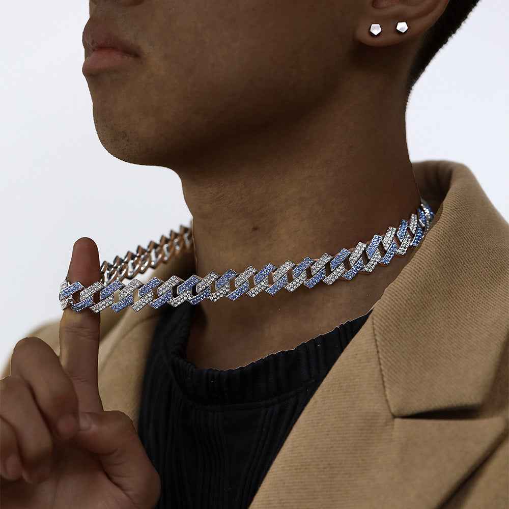 Cuban Chain With Diamond-Studded Design Necklace & Bracelet Set - Damned Threads