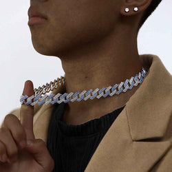Cuban Chain With Diamond-Studded Design Necklace & Bracelet Set - Damned Threads