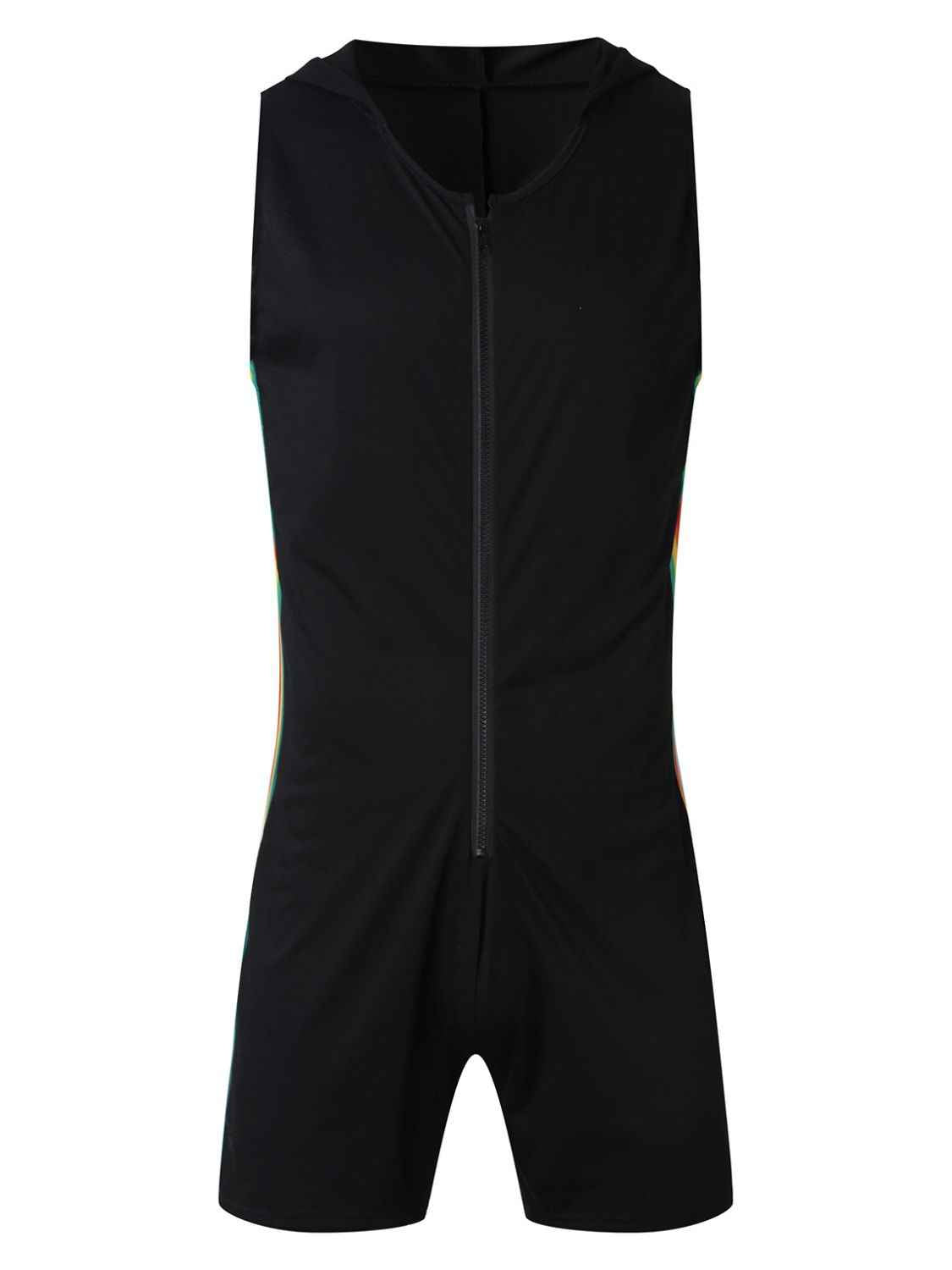 Men's Full Size Contrast Zip Front Sleeveless Active Romper Plus Size - Damned Threads