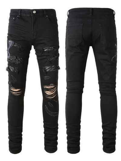 Men's Washed Snake Embroidered Slim Jeans - Damned Threads