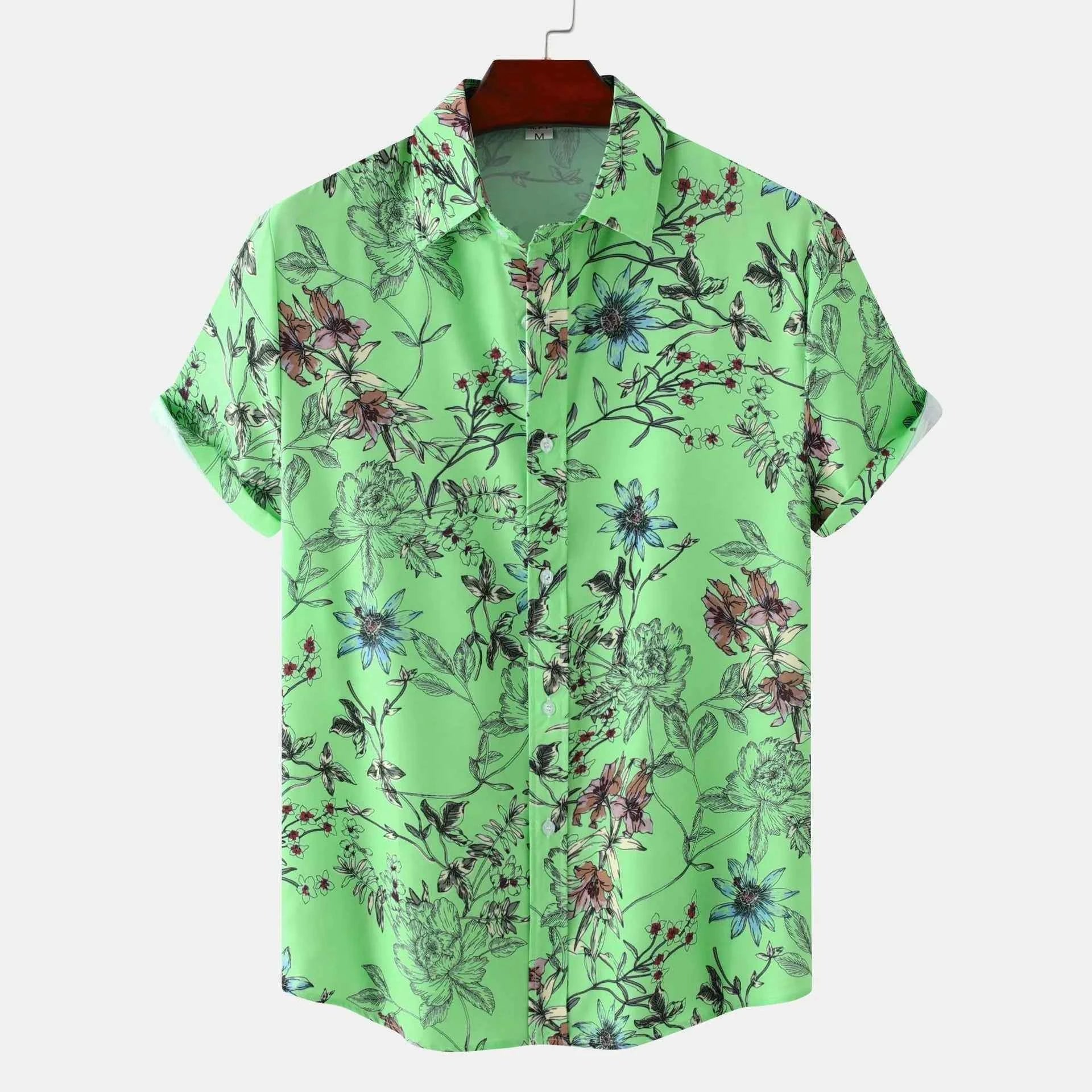 Men's Plus Size Floral Print Short Sleeve Button Down Casual Shirt