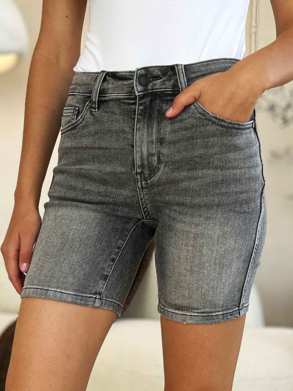 Judy Blue Full Size High Waist Washed Denim Shorts - Damned Threads