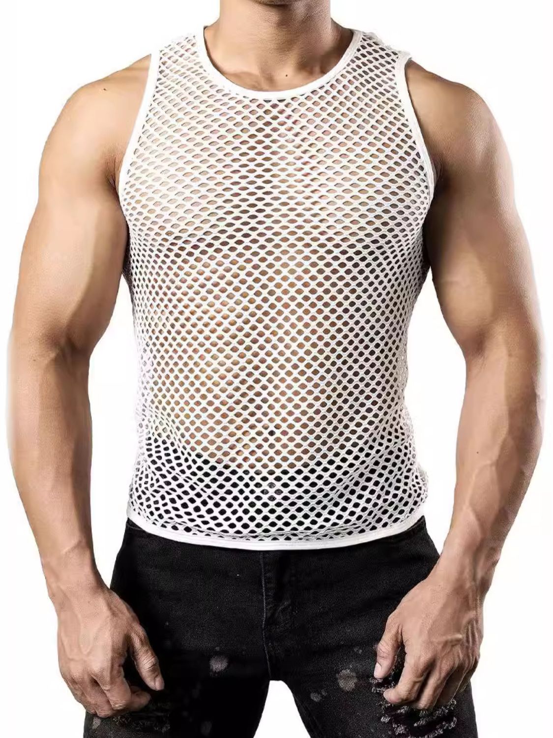 Men's Fishnet Round Neck Tank - Damned Threads