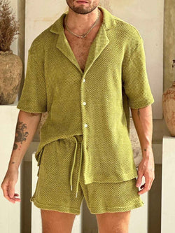 Men's Plus Size Button Down Half Sleeve Top and Shorts Set - Damned Threads