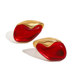 18K Gold Geometric Inlaid Gem Earrings - Damned Threads