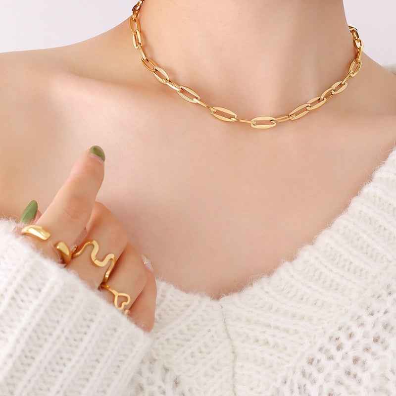 18K Gold Geometric Design Luxury Bracelet Necklace Set - Damned Threads