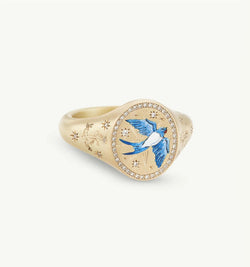 18K Gold Pattern & Inlaid Zirconia Ring - Damned Threads