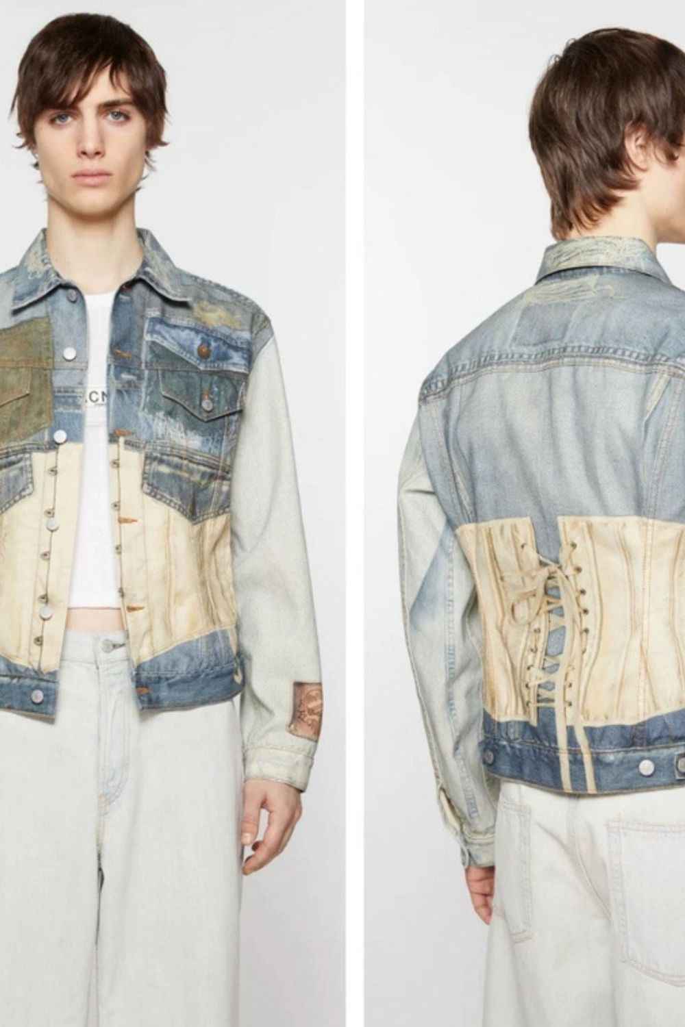 Men's Lace Up Back Button Up Denim Jacket - Damned Threads