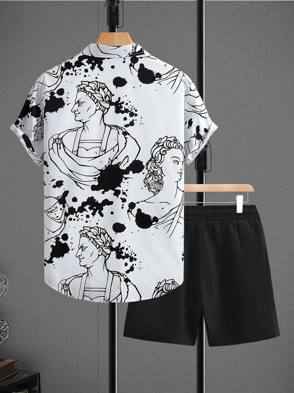 Men's Printed Button Up Shirt and Shorts Set