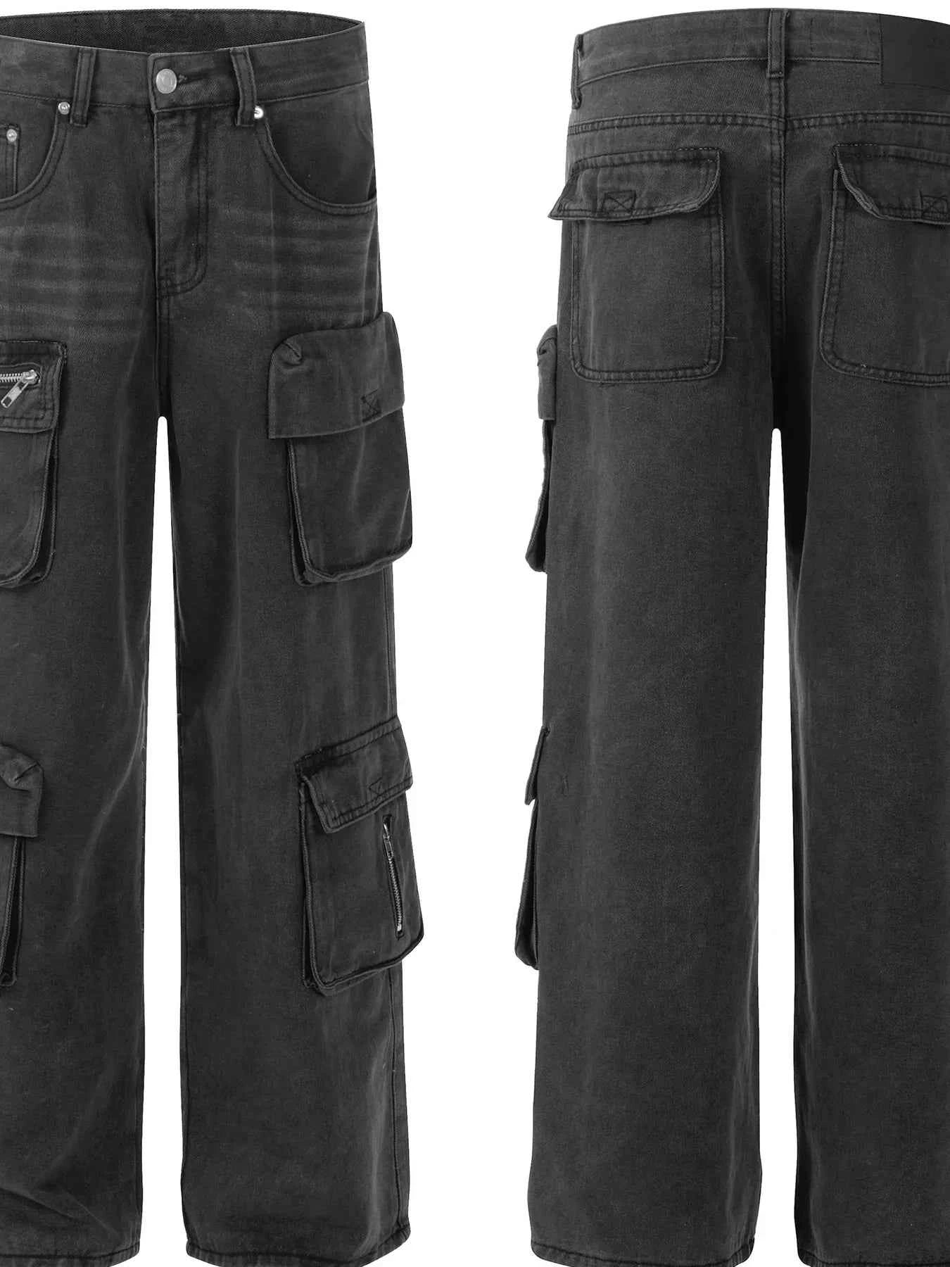 Men's Multi-Pocket Cargo Jeans with Zipper Details