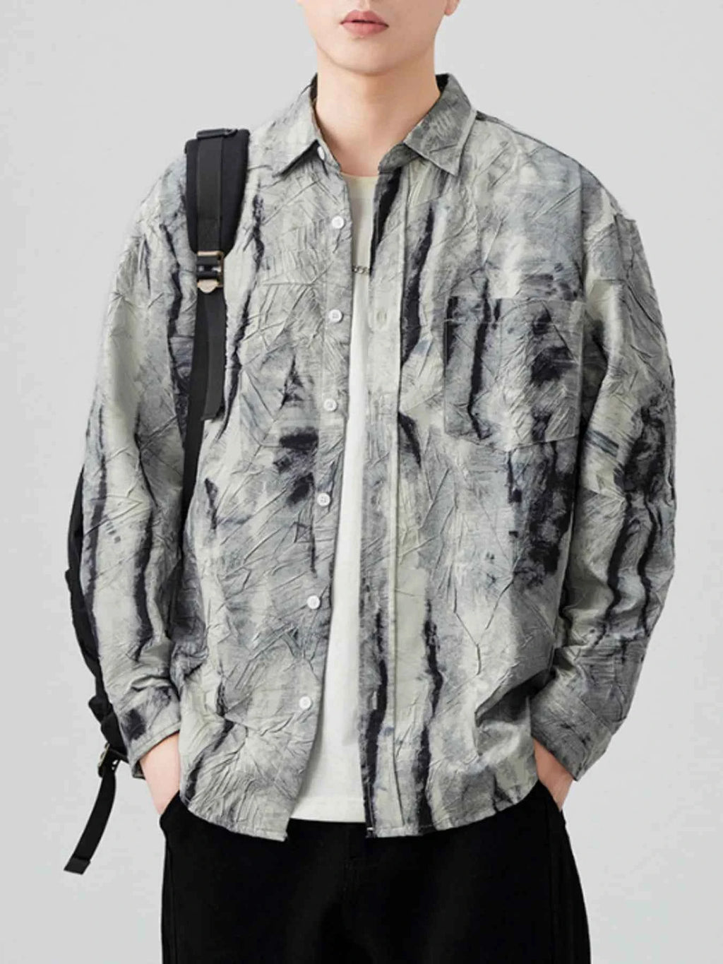 Men's Plus Size Tie-Dye Button Up Long Sleeve Shirt