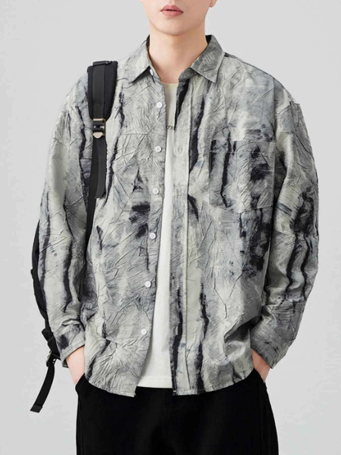 Men's Plus Size Tie-Dye Button Up Long Sleeve Shirt