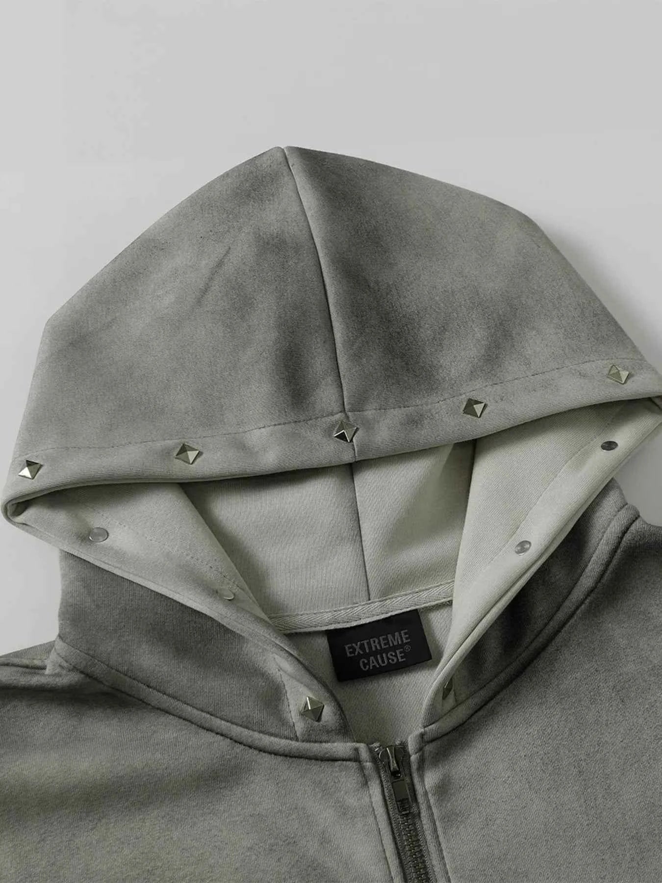 Men's Studded Zip Up Oversized Hoodie