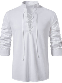 Men's Lace Up Long Sleeve Blouse - Damned Threads