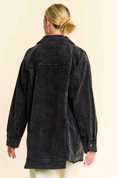 Davi & Dani Washed Corduroy Raw Hem Button Up Jacket - Damned Threads