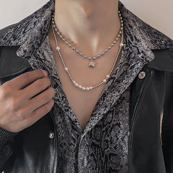 Pearl Double-Layered Necklace With Die Pendant necklace - Damned Threads