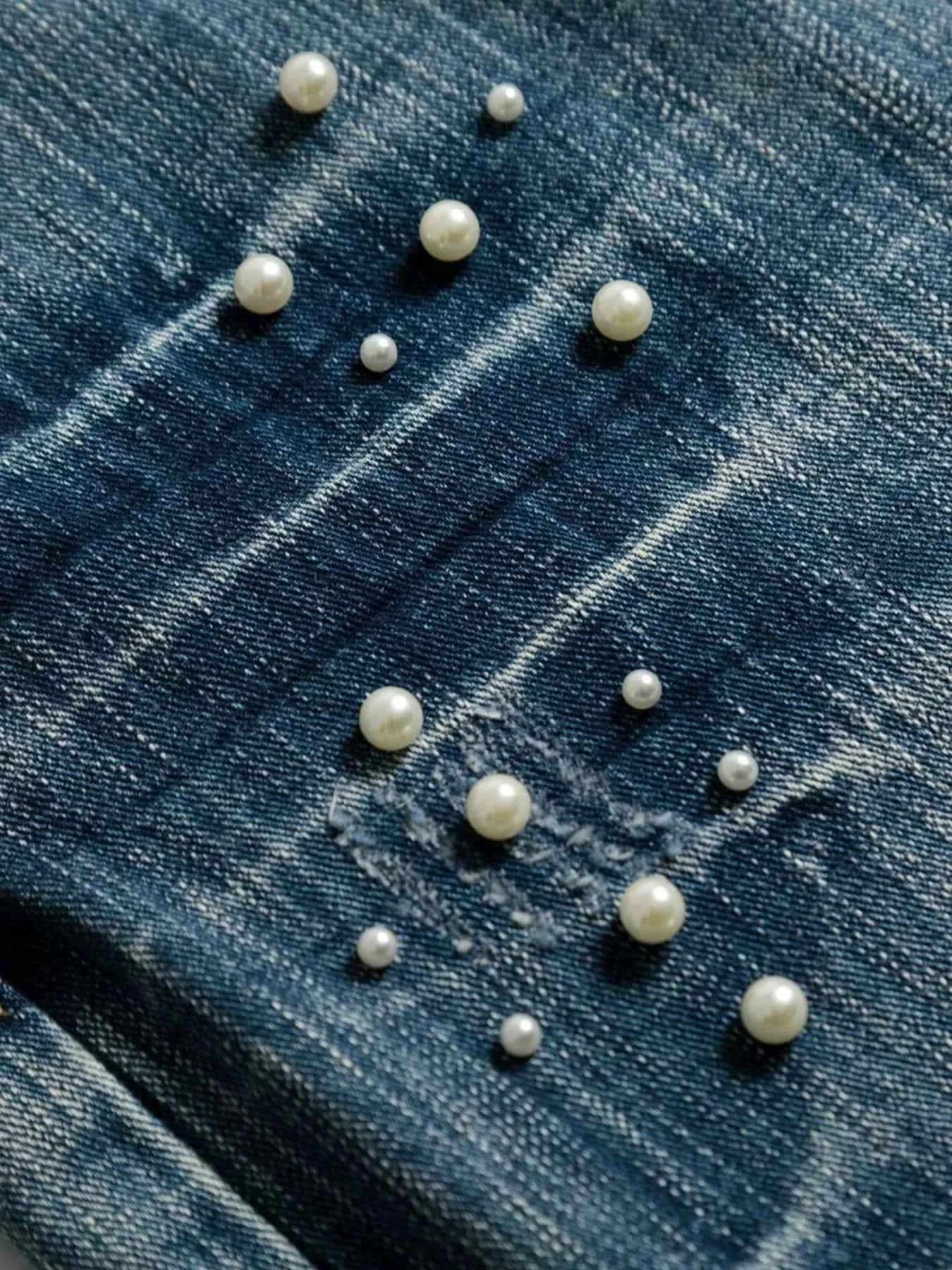 Men's Vintage Wide Leg Pearl Detail Jeans