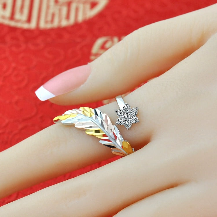 18K Gold Feather & Flower Luxury Ring - Damned Threads