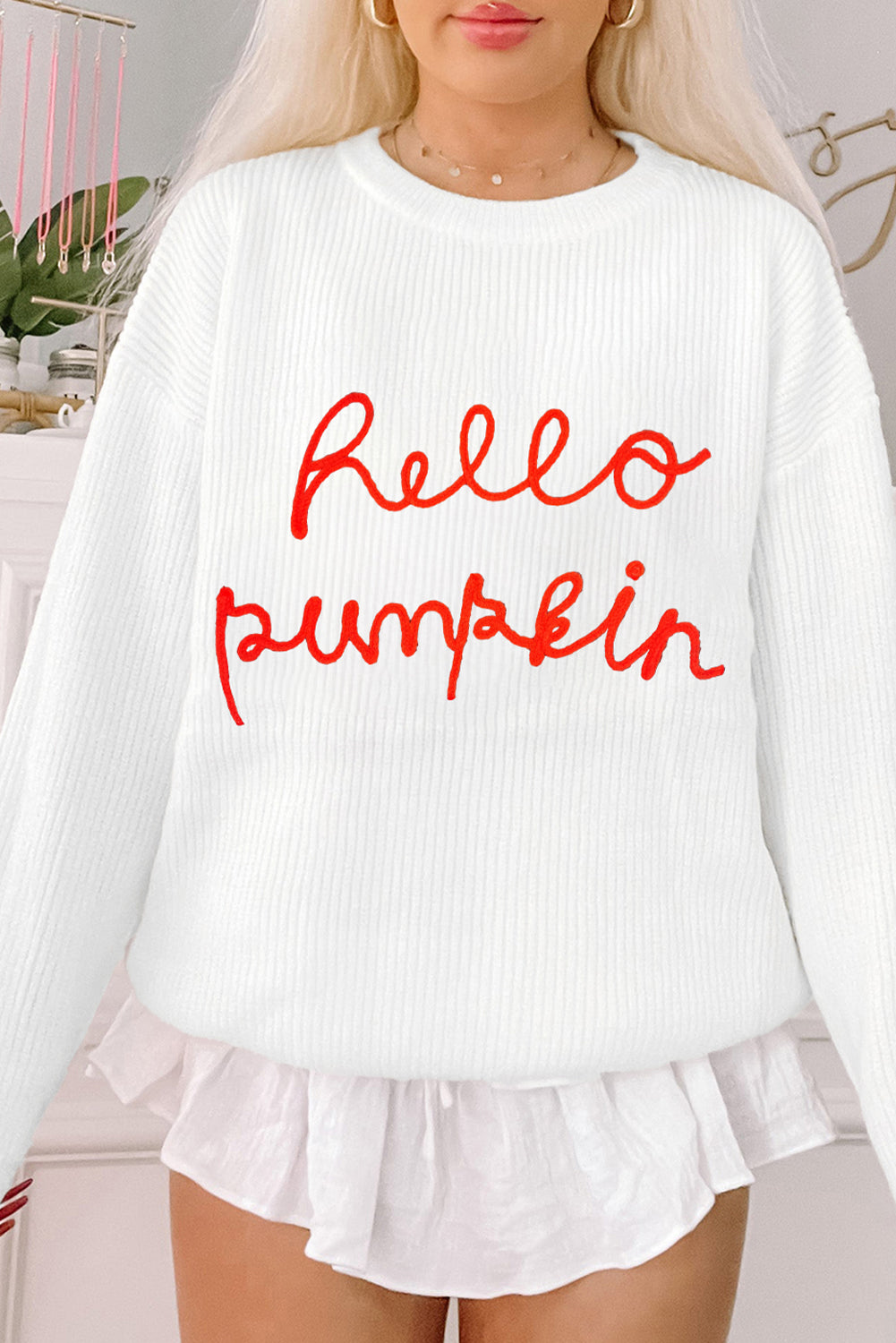HELLO PUMPKIN Round Neck Long Sleeve Sweater - Damned Threads