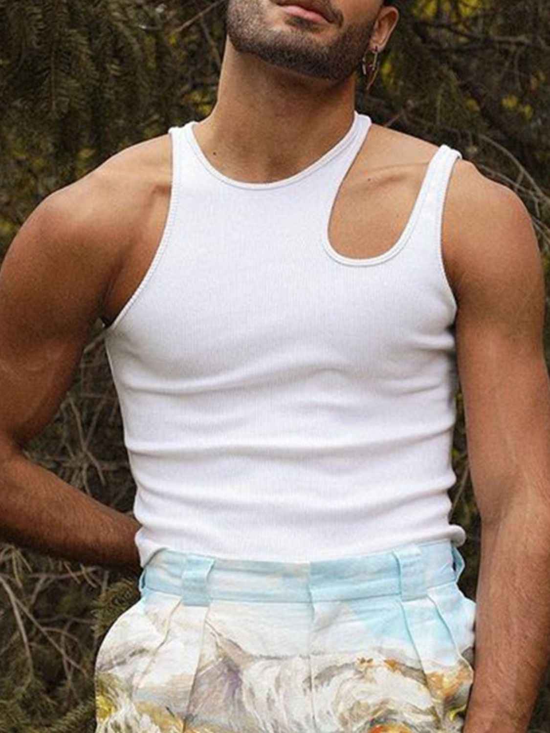 Men's Full Size Cutout Round Neck Tank Plus Size