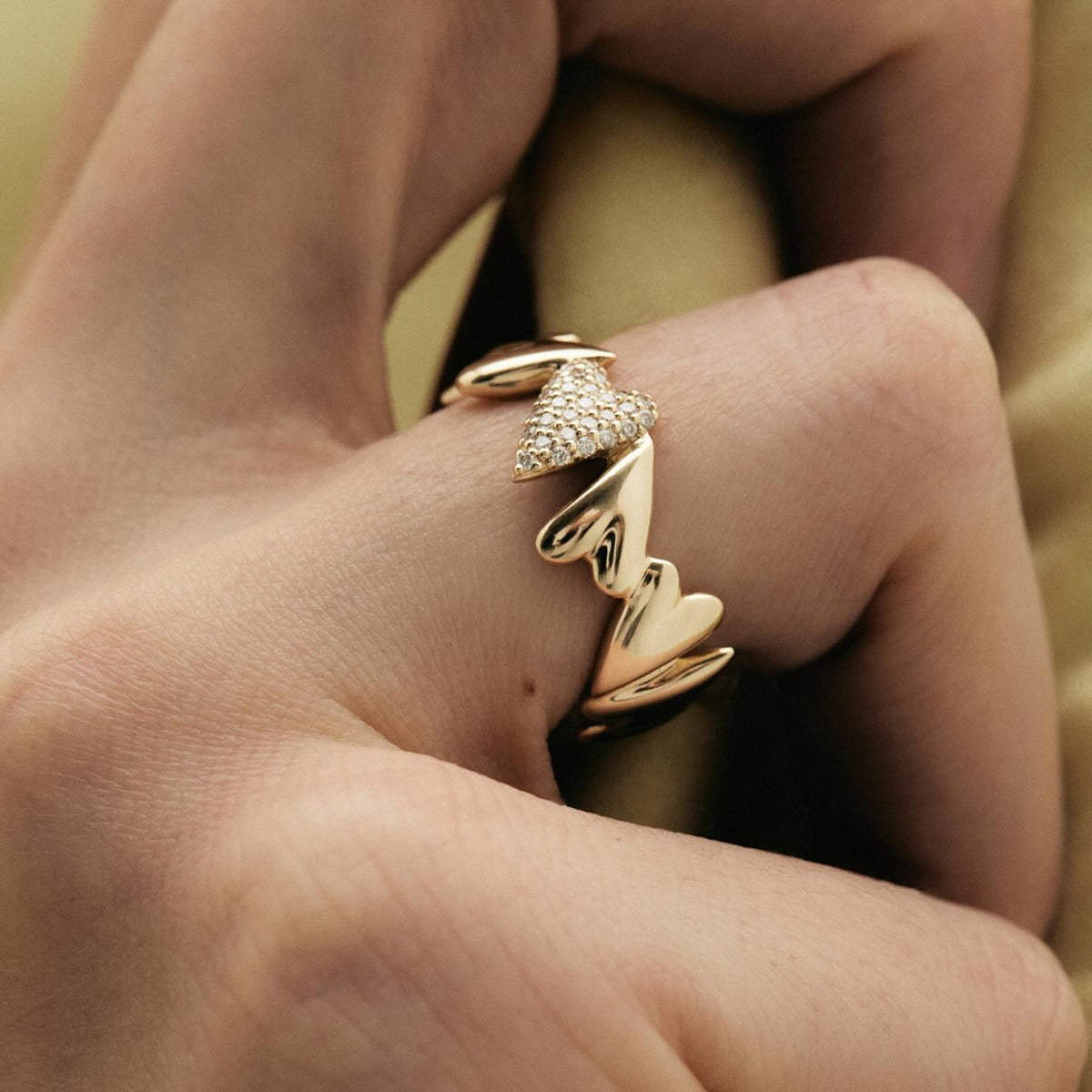 18K Gold & Rhinestone Geometric Heart Ring - Damned Threads