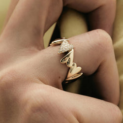 18K Gold & Rhinestone Geometric Heart Ring - Damned Threads