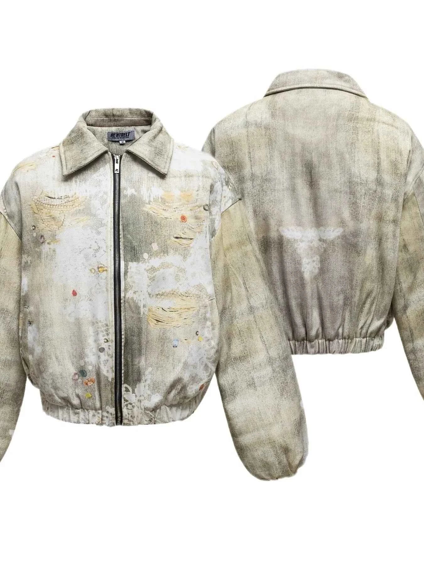 Men's Distressed Paint Splatter Zip Up Jacket