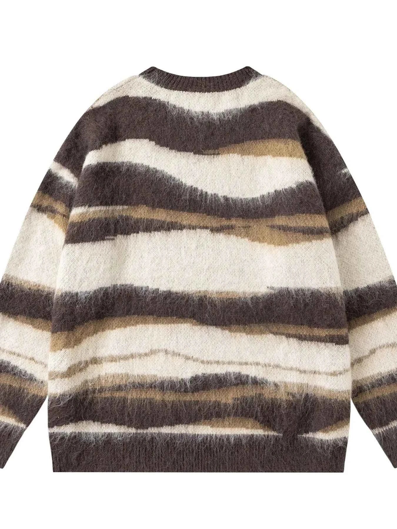 Men's Wave Striped Pattern Oversized Knit Sweater