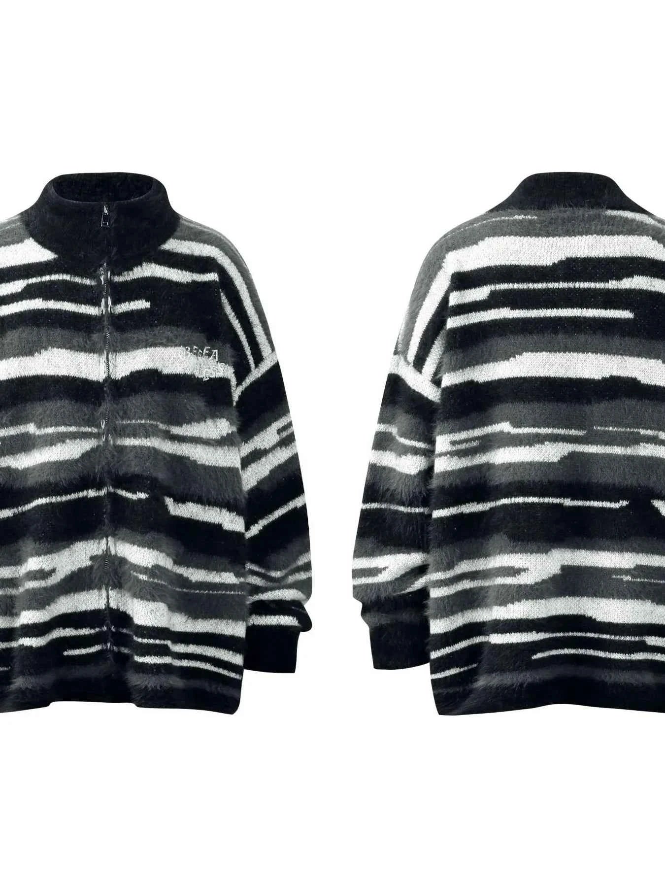 Men's Striped Fuzzy Zip-Up Cardigan