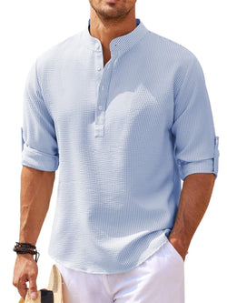 Men's Full Size Half Button Long Sleeve Shirt Plus Size - Damned Threads