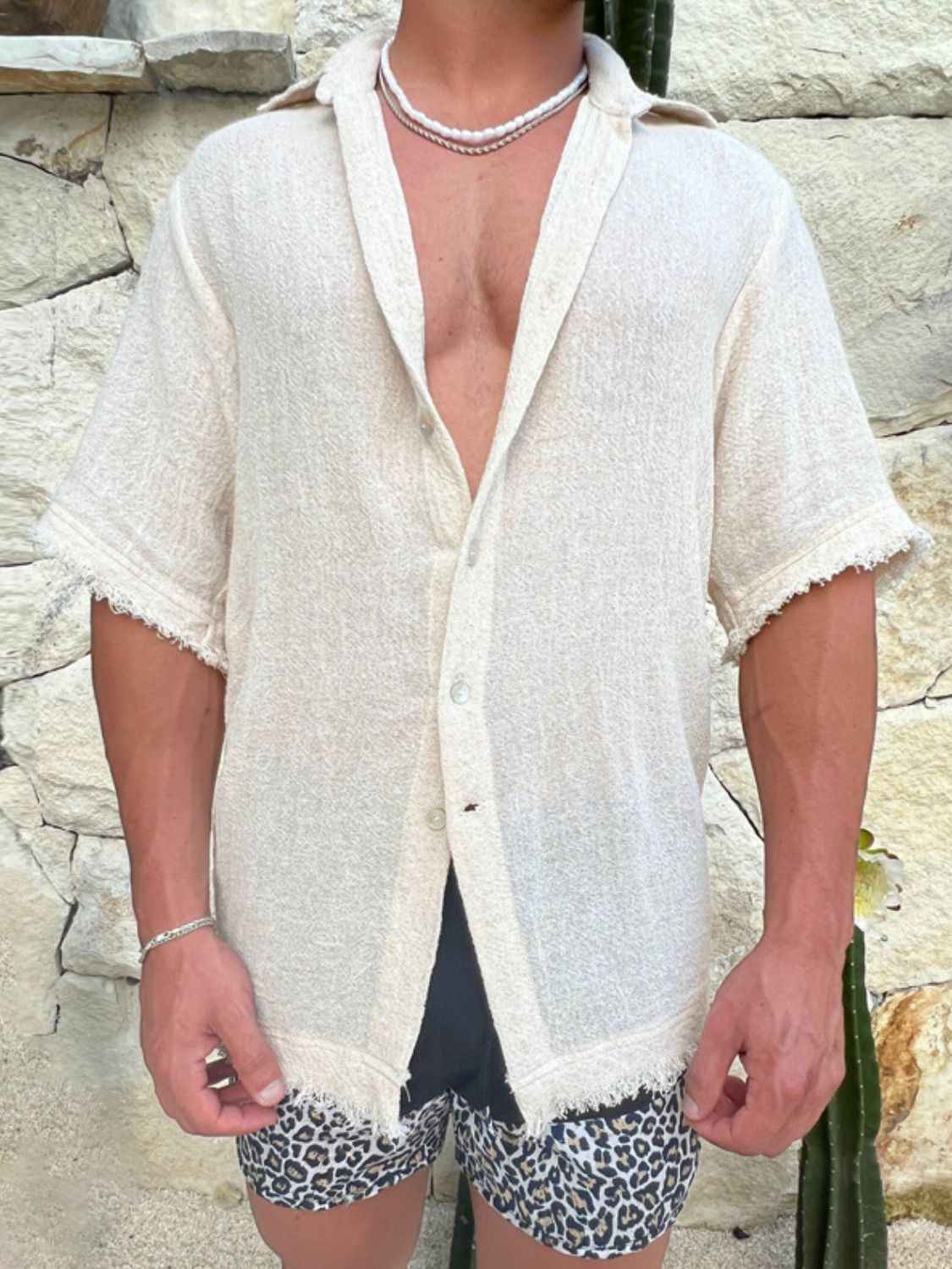 Men's Plus Size Raw Hem Button Down Collared Neck Shirt - Damned Threads