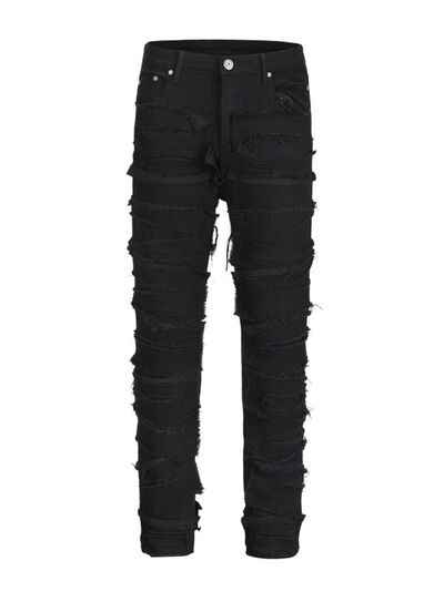 Men's Washed Distressed Panelled Jeans - Damned Threads
