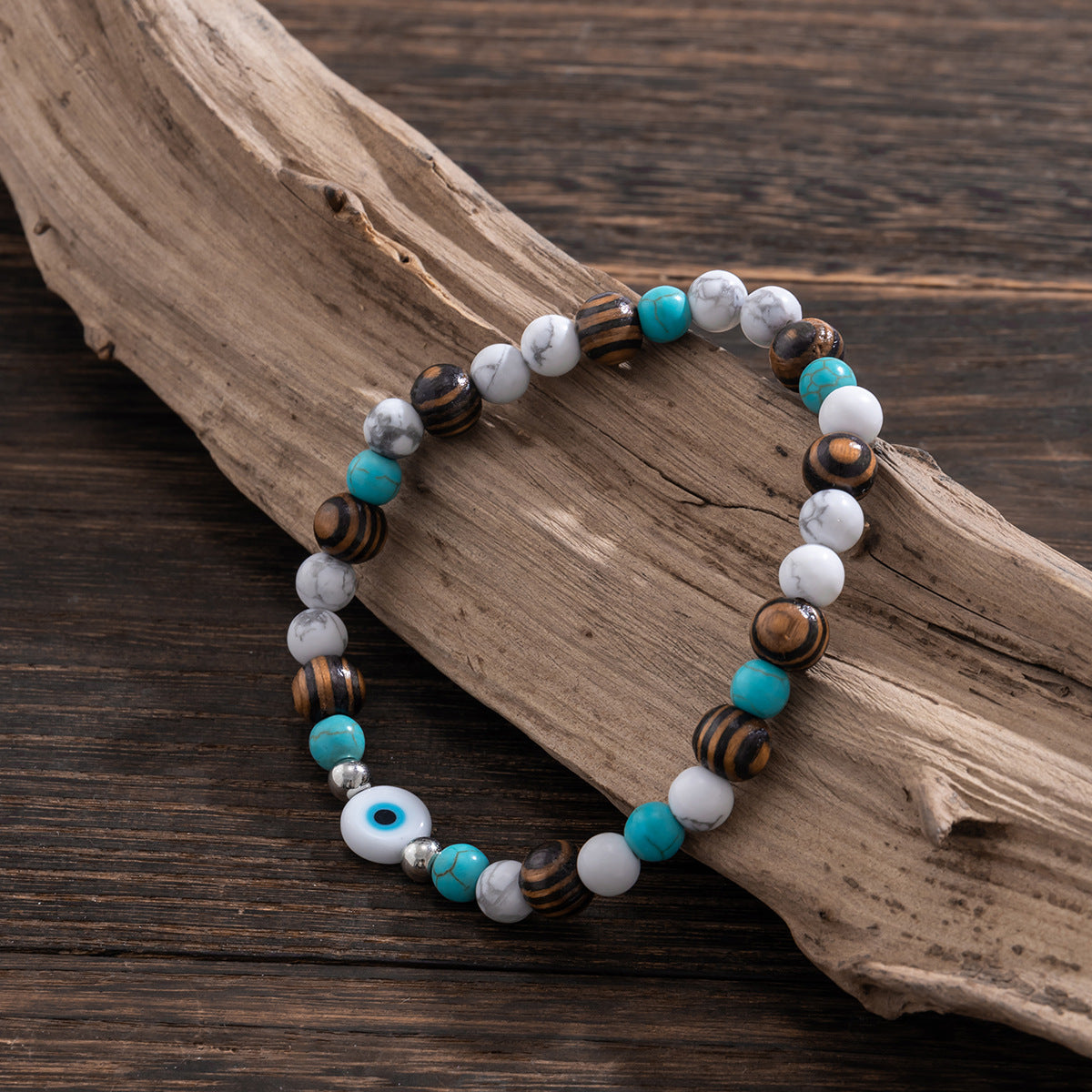 Turquoise & Wooden Beads Bracelet - Damned Threads