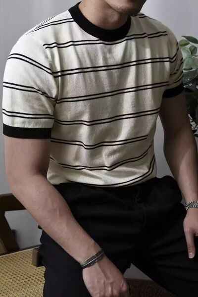 Men's Plus Size Round Neck Striped T-Shirt - Damned Threads