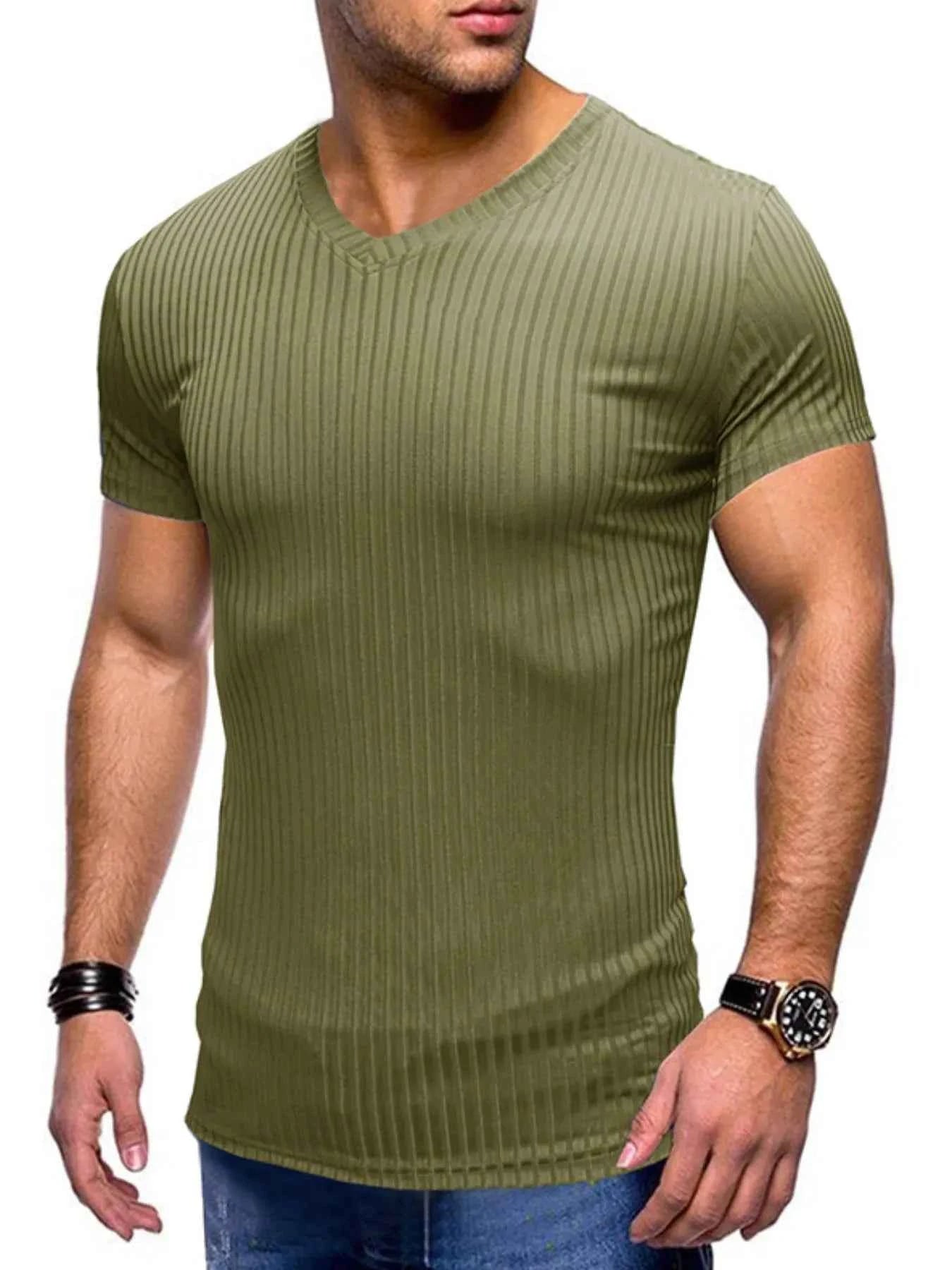 Men's Ribbed Short Sleeve Slim Fit T-Shirt