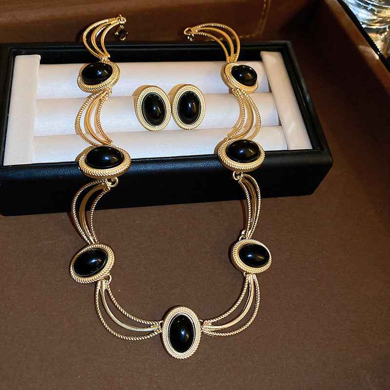 Alloy Oval Gemstone Necklace - Damned Threads