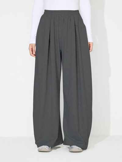 Elastic Waist Wide Leg Pants with Pockets - Damned Threads