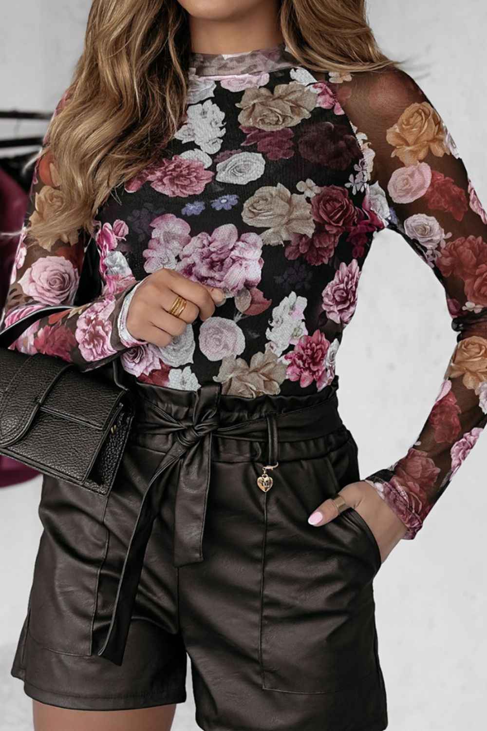 Floral Mock Neck Long Sleeve Mesh Top - Damned Threads