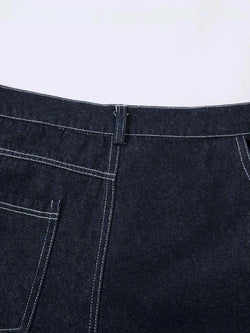 Men's High Waist Contrast Stitching Curved Jeans