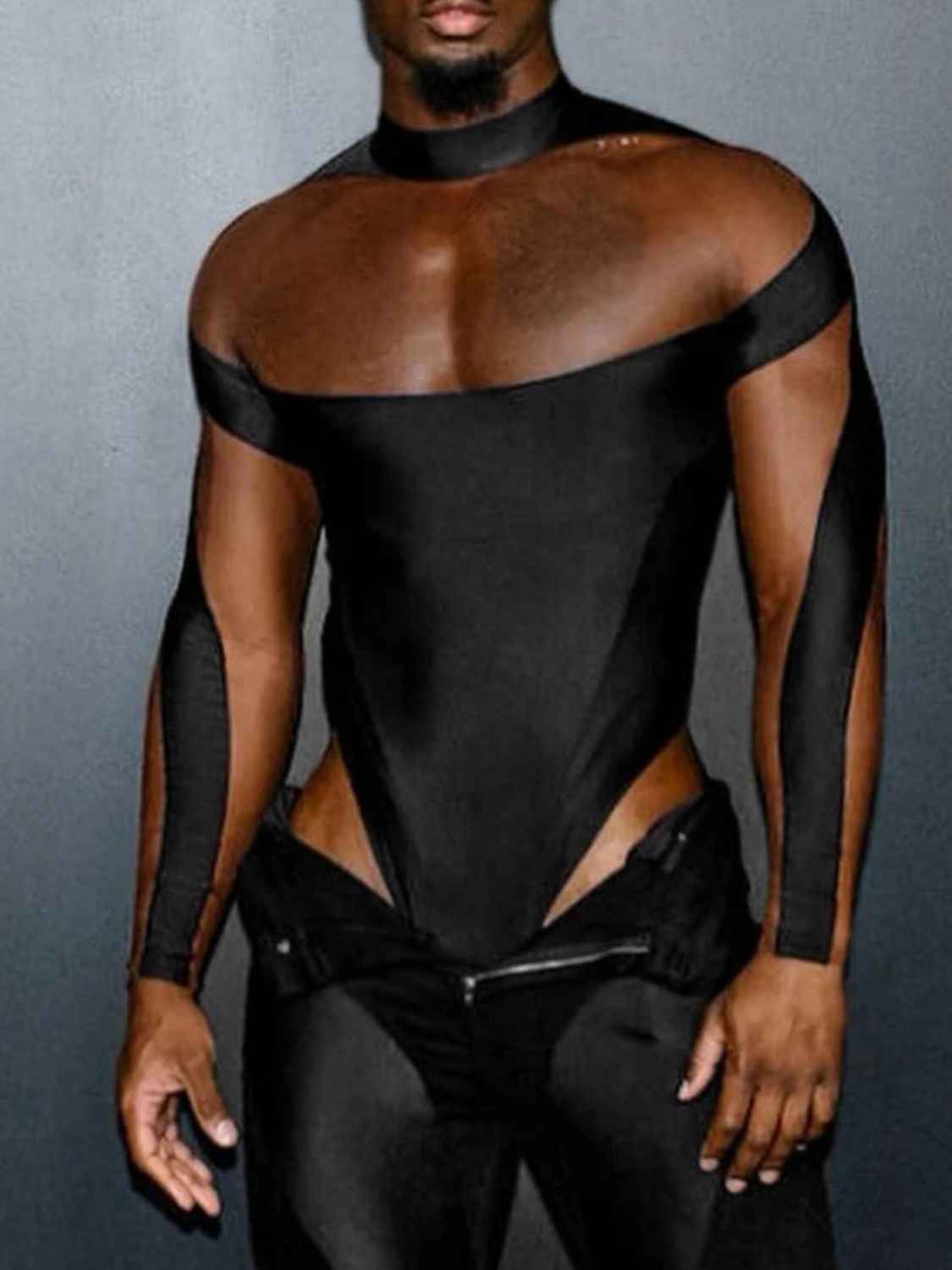 Men's Mesh Ribbon Long Sleeve Bodysuit - Damned Threads