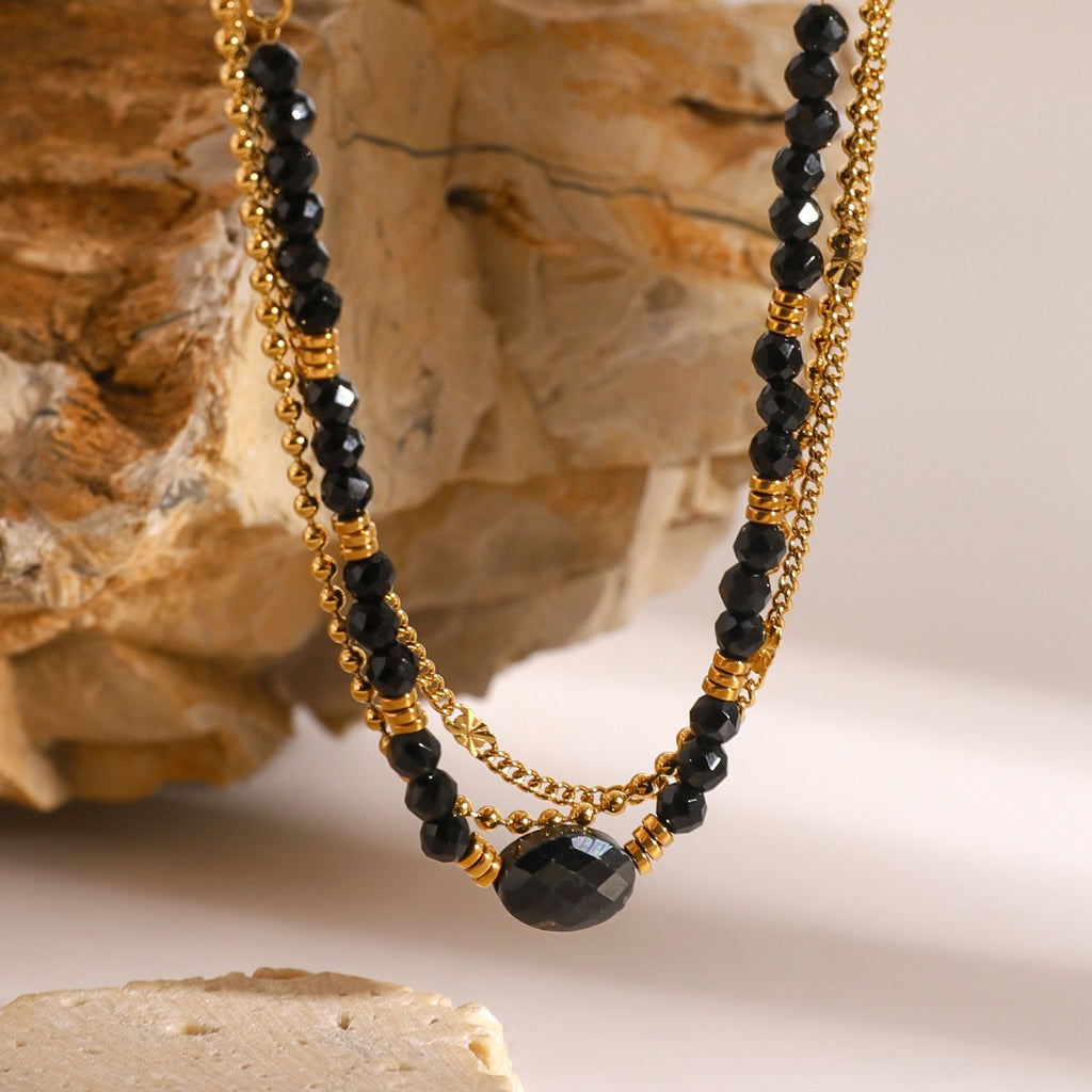 Layered Chain W/ Inlaid Stone Nacklace - Damned Threads
