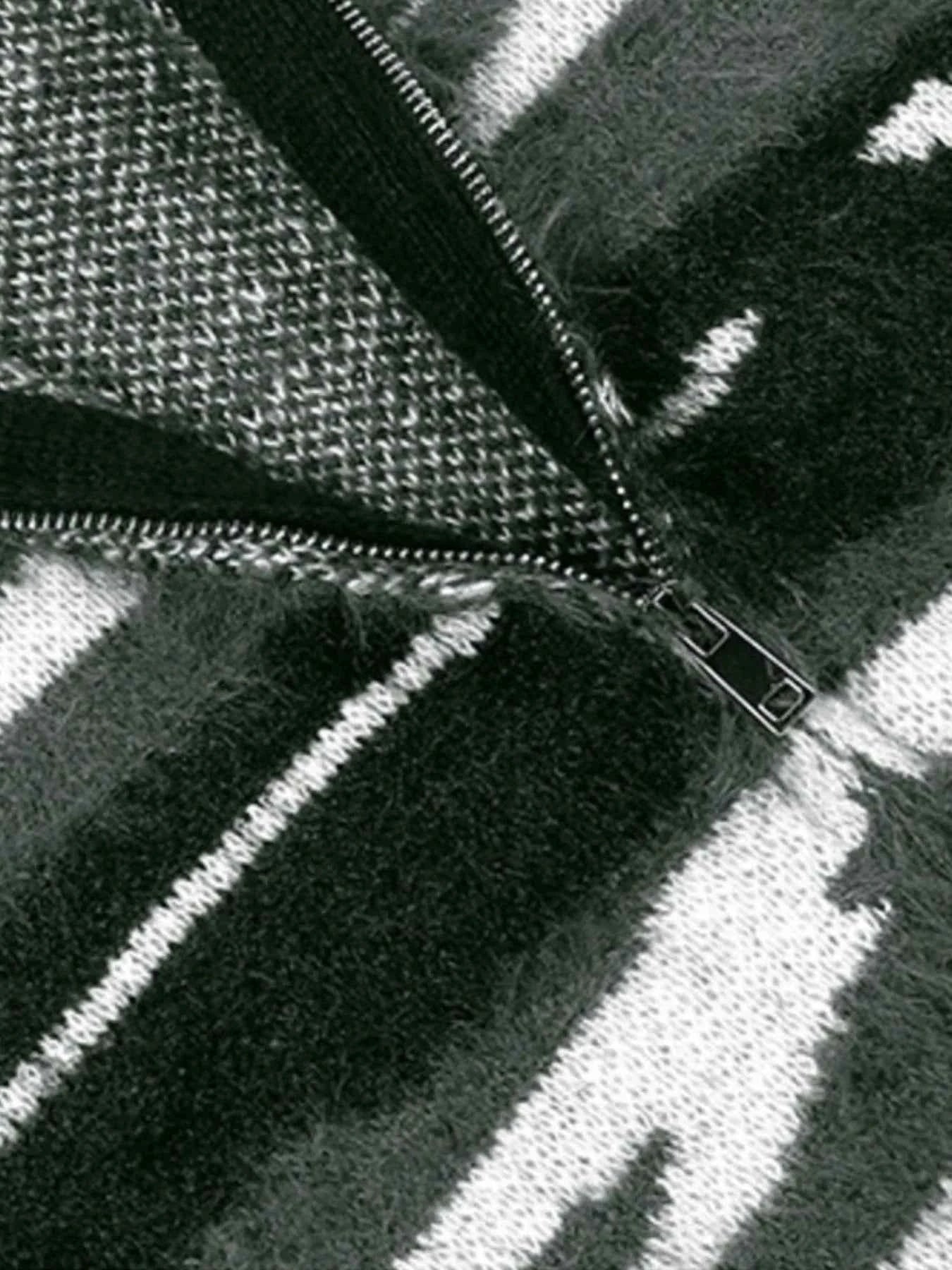 Men's Striped Fuzzy Zip-Up Cardigan