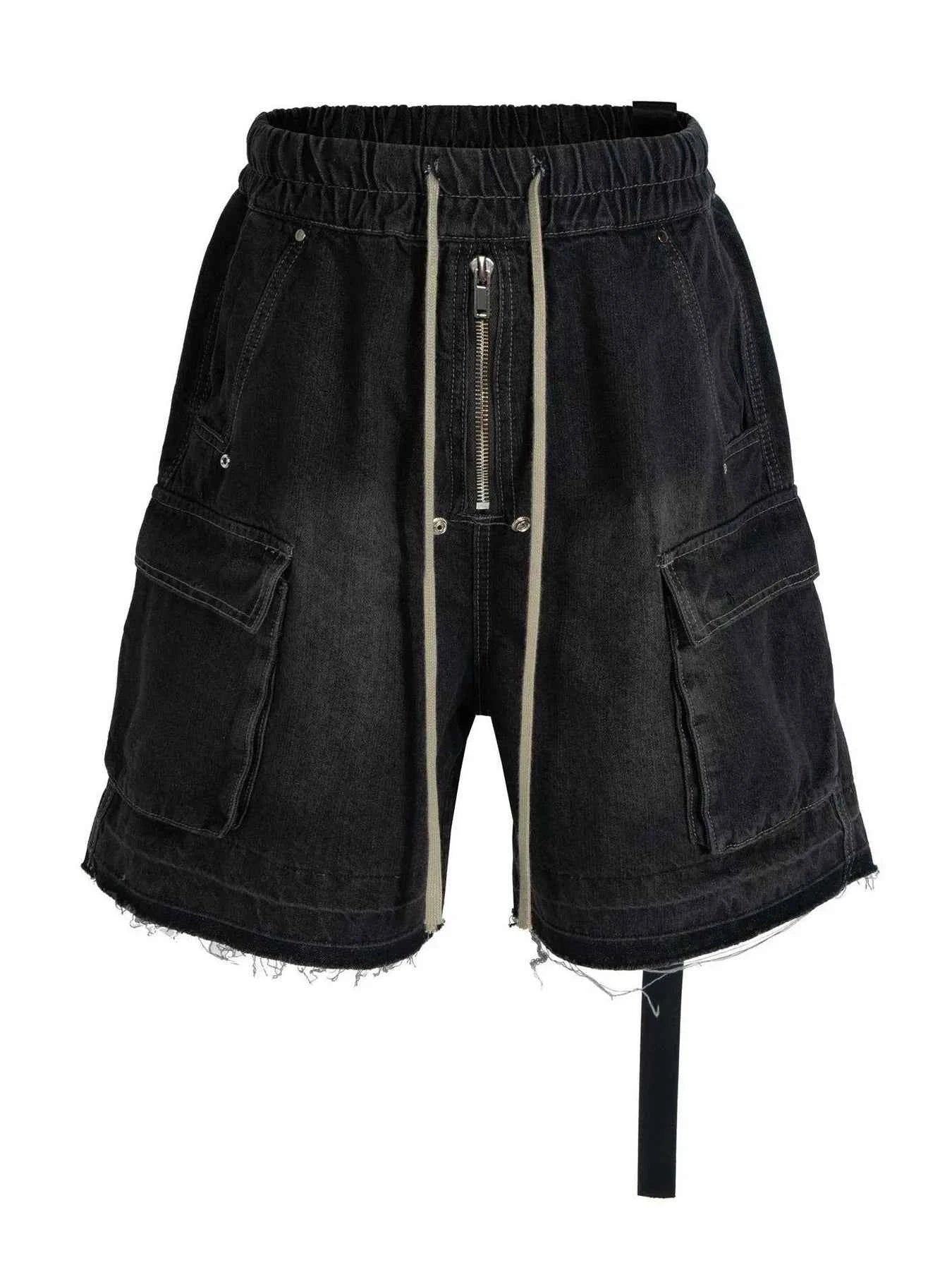 Men's Drawstring Cargo Denim Shorts with Zipper Detail