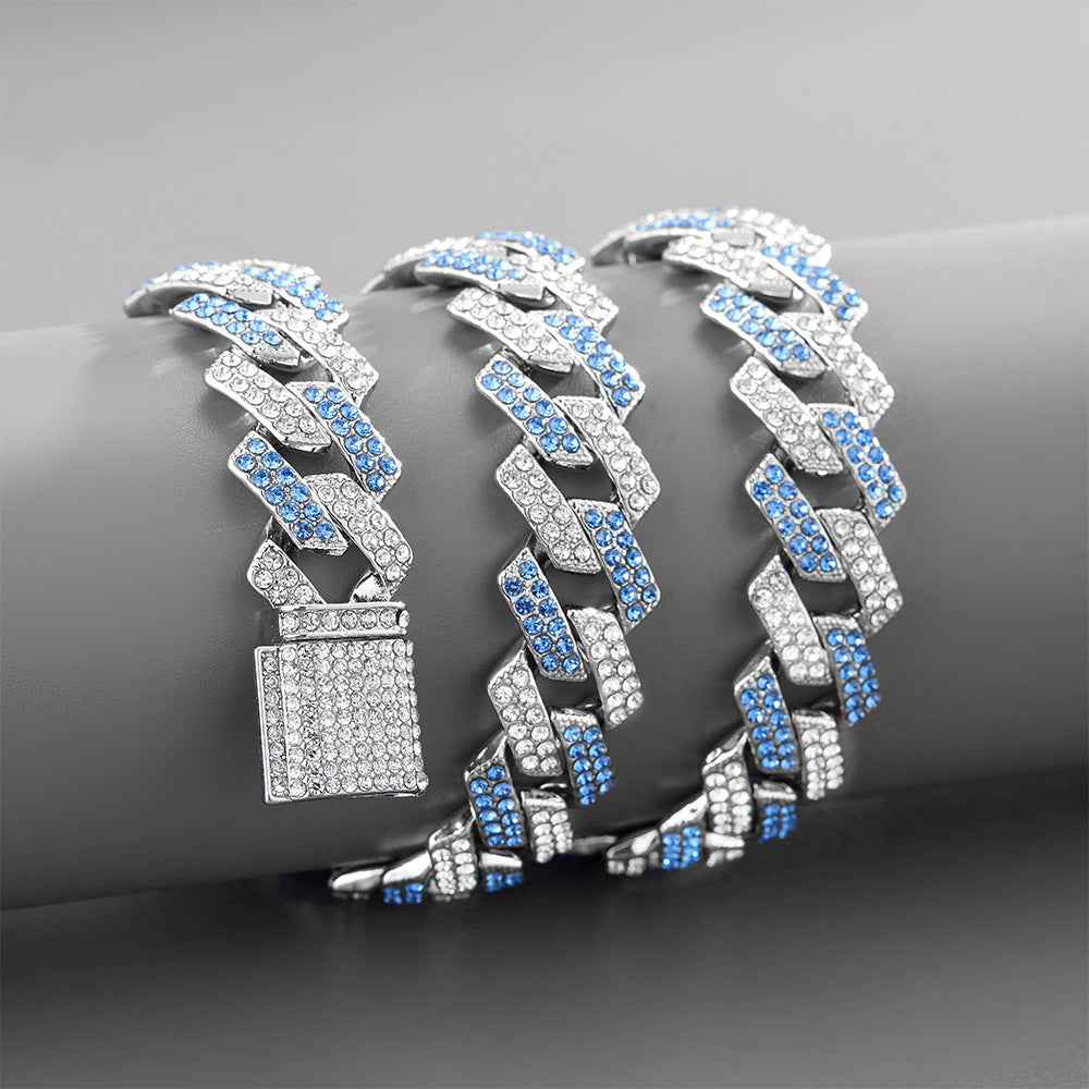 Cuban Chain With Diamond-Studded Design Necklace & Bracelet Set - Damned Threads