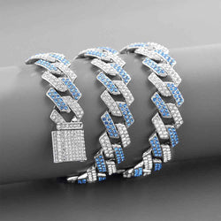 Cuban Chain With Diamond-Studded Design Necklace & Bracelet Set - Damned Threads